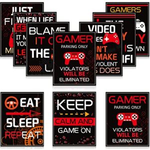 10 video game poster sign gamer art print boy game on birthday party wall decoration, inspirational words quote poster 10 x 8 inch wall gaming art for kids boy bedroom decor, no frame (red)