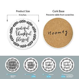 Hoomey Coasters for Drinks, Set of 6 Absorbent Drink Coasters with Holder, Farmhouse Style Ceramic Drink Coasters with Cork Backing for Table Protection, Housewarming Gifts for New Home