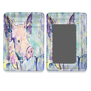 Linomo Thin leather Card Holder and Money Clip Cute Animal Pig Lovely Wallet RFID Blocking for Men & Women