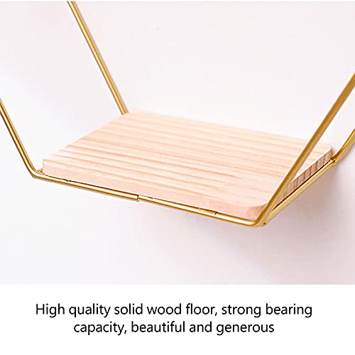 ZRSWV Gold Decorative Geometric Hexagon Floating Shelf Multi-use Metal Wire Wall Display Shelves Hanging Wall Decor for Bedroom Living Room Kitchen Office, Set of 3 6.7in 9.4in 11in