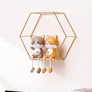 ZRSWV Gold Decorative Geometric Hexagon Floating Shelf Multi-use Metal Wire Wall Display Shelves Hanging Wall Decor for Bedroom Living Room Kitchen Office, Set of 3 6.7in 9.4in 11in