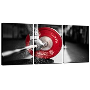 3 piece weightlifting canvas wall art painting gym training poster prints on canvas black white and red picturesblack white and red pictures art for bedroom bathroom home wall decor easy to hang 12″x16″x3pcs