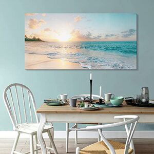 Goldfoilart Beach Wall Art Sunset Pictures Ocean Prints Romantic Sea Waves Canvas Paintings for Living Room Bedroom Bathroom Office Framed Artwork Decorations Wall Decor Easy to Hang 20"x40"
