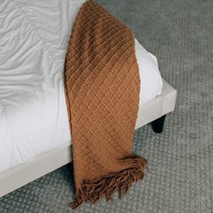 GRACED SOFT LUXURIES Throw Blankets Woven Soft for Sofa Couch Decorative Knitted Farmhouse Fringe Blanket (Cashew, Large 50" x 60")