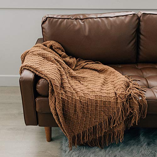 GRACED SOFT LUXURIES Throw Blankets Woven Soft for Sofa Couch Decorative Knitted Farmhouse Fringe Blanket (Cashew, Large 50" x 60")