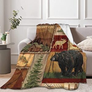 newhomestyle rustic lodge bear moose deer throw blanket soft warm cozy lightweight decorative blanket for couch, bed, sofa, travel 60×80 inch