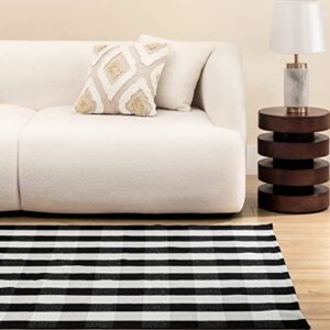 joybest buffalo plaid rug 3 x 5 ft black and white checkered area rug cotton hand-woven indoor outdoor rugs carpet for patio, living room, dining room, bedroom