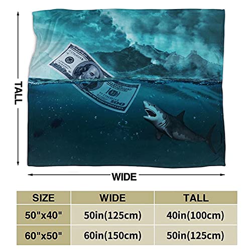 Shark Blanket,Shark Blanket for Boys,Dollar and Shark Blanket, Shark Blanket Adults,Shark Decor Blanket,Dark Blue Blanket 50"x60"