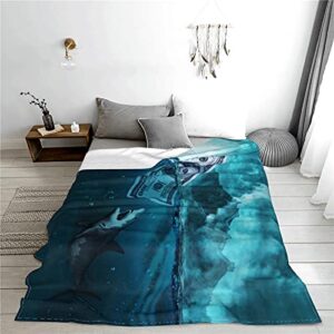 Shark Blanket,Shark Blanket for Boys,Dollar and Shark Blanket, Shark Blanket Adults,Shark Decor Blanket,Dark Blue Blanket 50"x60"