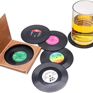 Set of 6 Cute Retro Vinyl Coasters - Funny Record Decoration Disk Furniture - Creative Drinks Equipment Music Ideas for Bar, Home, Restaurant, Apartment, Room - Mini Decor Drink Cup Stuff Holder Tool