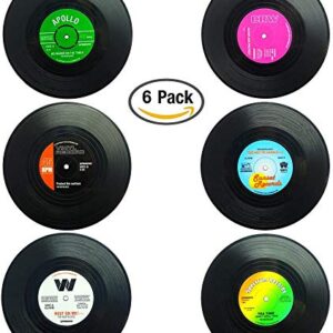 Set of 6 Cute Retro Vinyl Coasters - Funny Record Decoration Disk Furniture - Creative Drinks Equipment Music Ideas for Bar, Home, Restaurant, Apartment, Room - Mini Decor Drink Cup Stuff Holder Tool