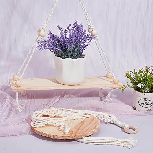 INFUNLY 2pcs Macrame Plant Hangers Indoor Wood Plant Shelf Hanging Boho Flower Planter Basket with Tassel for Bedroom Living Room Bathroom Indoor Outdoor