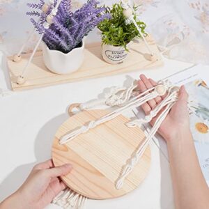 INFUNLY 2pcs Macrame Plant Hangers Indoor Wood Plant Shelf Hanging Boho Flower Planter Basket with Tassel for Bedroom Living Room Bathroom Indoor Outdoor