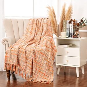 g lake new buffalo plaid throw blanket ultra soft orange fall blankets with fringe tassels reversible bed for halloween christmas farmhouse couch sofa home decor 50inch x 60inch ( plaid)