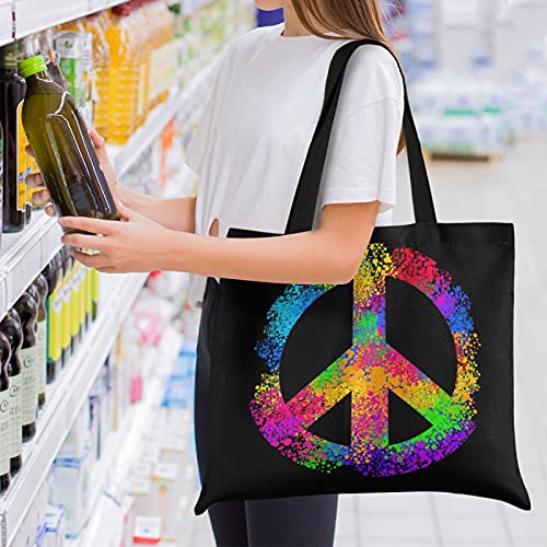 ZzWwR Stylish Color Hippie Peace Sign Large Shoulder Tote Bag Lightweight Durable Handbags for School Gym Beach Weekender Pool Travel Hiking Yoga Nurse