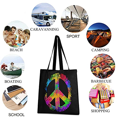 ZzWwR Stylish Color Hippie Peace Sign Large Shoulder Tote Bag Lightweight Durable Handbags for School Gym Beach Weekender Pool Travel Hiking Yoga Nurse