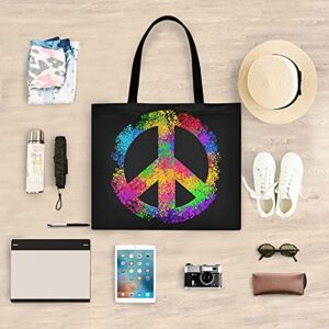 ZzWwR Stylish Color Hippie Peace Sign Large Shoulder Tote Bag Lightweight Durable Handbags for School Gym Beach Weekender Pool Travel Hiking Yoga Nurse