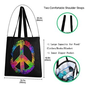 ZzWwR Stylish Color Hippie Peace Sign Large Shoulder Tote Bag Lightweight Durable Handbags for School Gym Beach Weekender Pool Travel Hiking Yoga Nurse