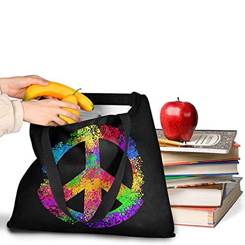 ZzWwR Stylish Color Hippie Peace Sign Large Shoulder Tote Bag Lightweight Durable Handbags for School Gym Beach Weekender Pool Travel Hiking Yoga Nurse