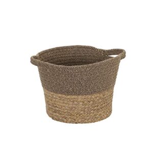 household essentials woven cotton rope and hyacinth basket | 2 tone, tan and brown