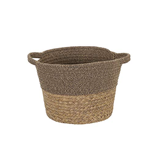 Household Essentials Woven Cotton Rope and Hyacinth Basket | 2 Tone, Tan and Brown