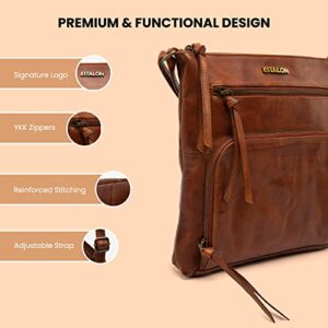 ESTALON Leather Crossbody Purses for women travel bags small shoulder bag crossover Bag for women (Bran)