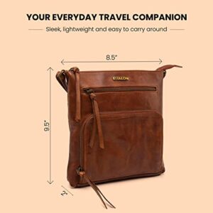 ESTALON Leather Crossbody Purses for women travel bags small shoulder bag crossover Bag for women (Bran)