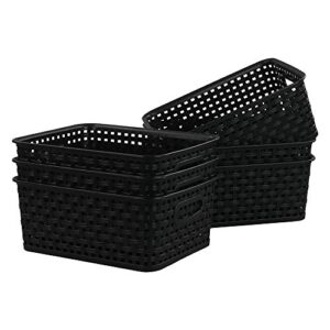 kiddream set of 6 plastic weave storage basket pantry organizing bin (black)