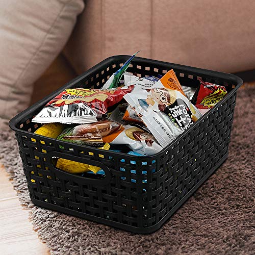 Kiddream Set of 6 Plastic Weave Storage Basket Pantry Organizing Bin (black)