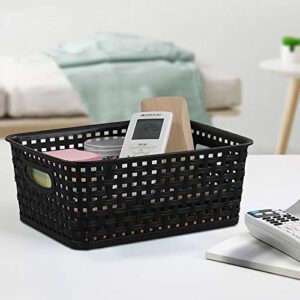 Kiddream Set of 6 Plastic Weave Storage Basket Pantry Organizing Bin (black)