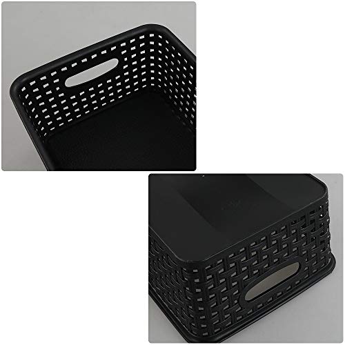 Kiddream Set of 6 Plastic Weave Storage Basket Pantry Organizing Bin (black)