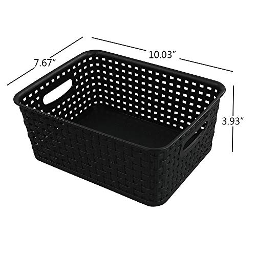 Kiddream Set of 6 Plastic Weave Storage Basket Pantry Organizing Bin (black)