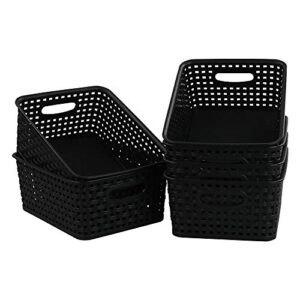 Kiddream Set of 6 Plastic Weave Storage Basket Pantry Organizing Bin (black)