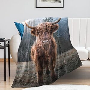 Cow Blanket Cool Highland Horned Baby Cow Cattle Enjoying The Sunrise Flannel Blanket,Ultra Soft Sofa Bed Blanket, Lightweight Travel Throw Blankets Novelty Gift Blanket Unisex,60"X50"