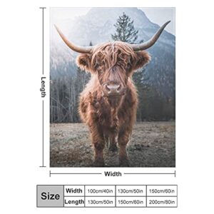 Cow Blanket Cool Highland Horned Baby Cow Cattle Enjoying The Sunrise Flannel Blanket,Ultra Soft Sofa Bed Blanket, Lightweight Travel Throw Blankets Novelty Gift Blanket Unisex,60"X50"