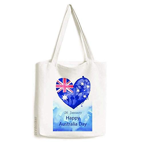 Australia Happy Day Heart Shape Flag Tote Canvas Bag Shopping Satchel Casual Handbag