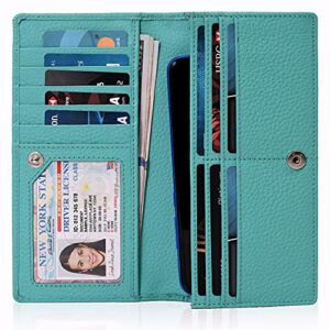 leather womens wallet with zipper pocket, 11 cardholders wallets (turquoise blue)