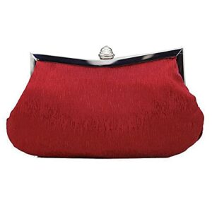 Felice Ann Glitter Rhinestone Woven Evening Clutch Party Handbag Chain Strap Crossbody Shoulder Bag, Woven Red