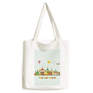 Thailand Watercolor Morden City Illustration Tote Canvas Bag Shopping Satchel Casual Handbag