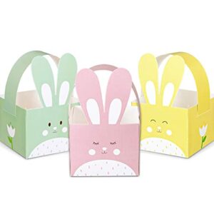 whaline 24pcs easter treat boxes happy easter gift box with handle cute bunny rabbit easter basket containers rabbit shape candy goody cookie box holder for school classroom party favor supplies