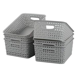 kiddream plastic weave storage basket, 6-pack grey organizing bin