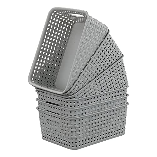 Kiddream Plastic Weave Storage Basket, 6-pack Grey Organizing Bin