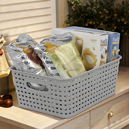 Kiddream Plastic Weave Storage Basket, 6-pack Grey Organizing Bin