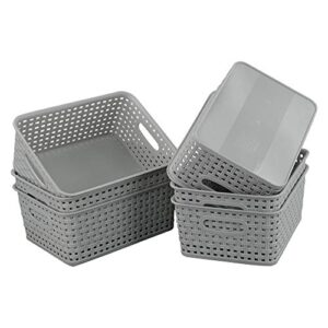 Kiddream Plastic Weave Storage Basket, 6-pack Grey Organizing Bin