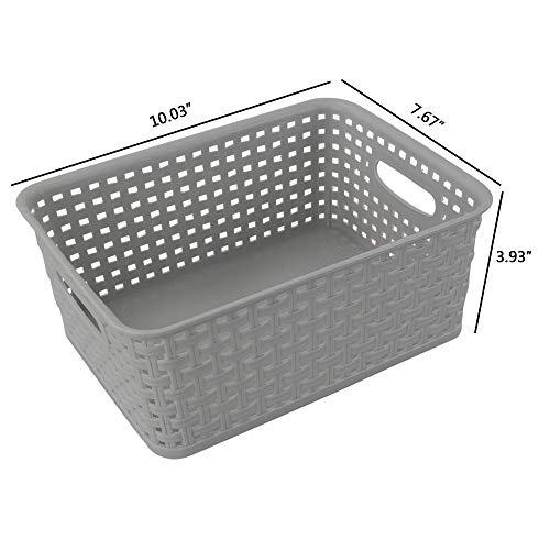 Kiddream Plastic Weave Storage Basket, 6-pack Grey Organizing Bin