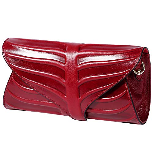 PIJUSHI Womens Designer Leaf Clutch Purse Leather Shoulder Crossbody Bag for Women (22290 Red)