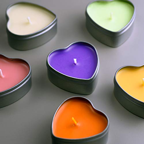 DEYBBY Scented Soywax Tea Light Candles, Big Size Heart Shaped Aromatherapy Candle - 6 Hours Burn Time, Silver Metal Travel Tin, for Spa, Home Décor, Wedding and Valentine's Day…