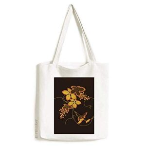 painting japanese brown flower tote canvas bag shopping satchel casual handbag
