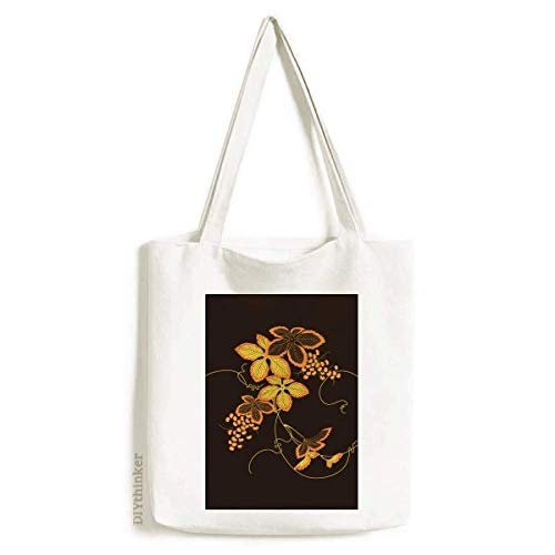 Painting Japanese Brown Flower Tote Canvas Bag Shopping Satchel Casual Handbag