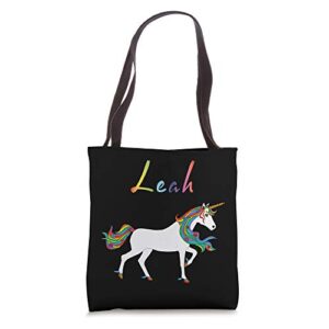 leah : unicorn personalized first name gift for girls : tote bag